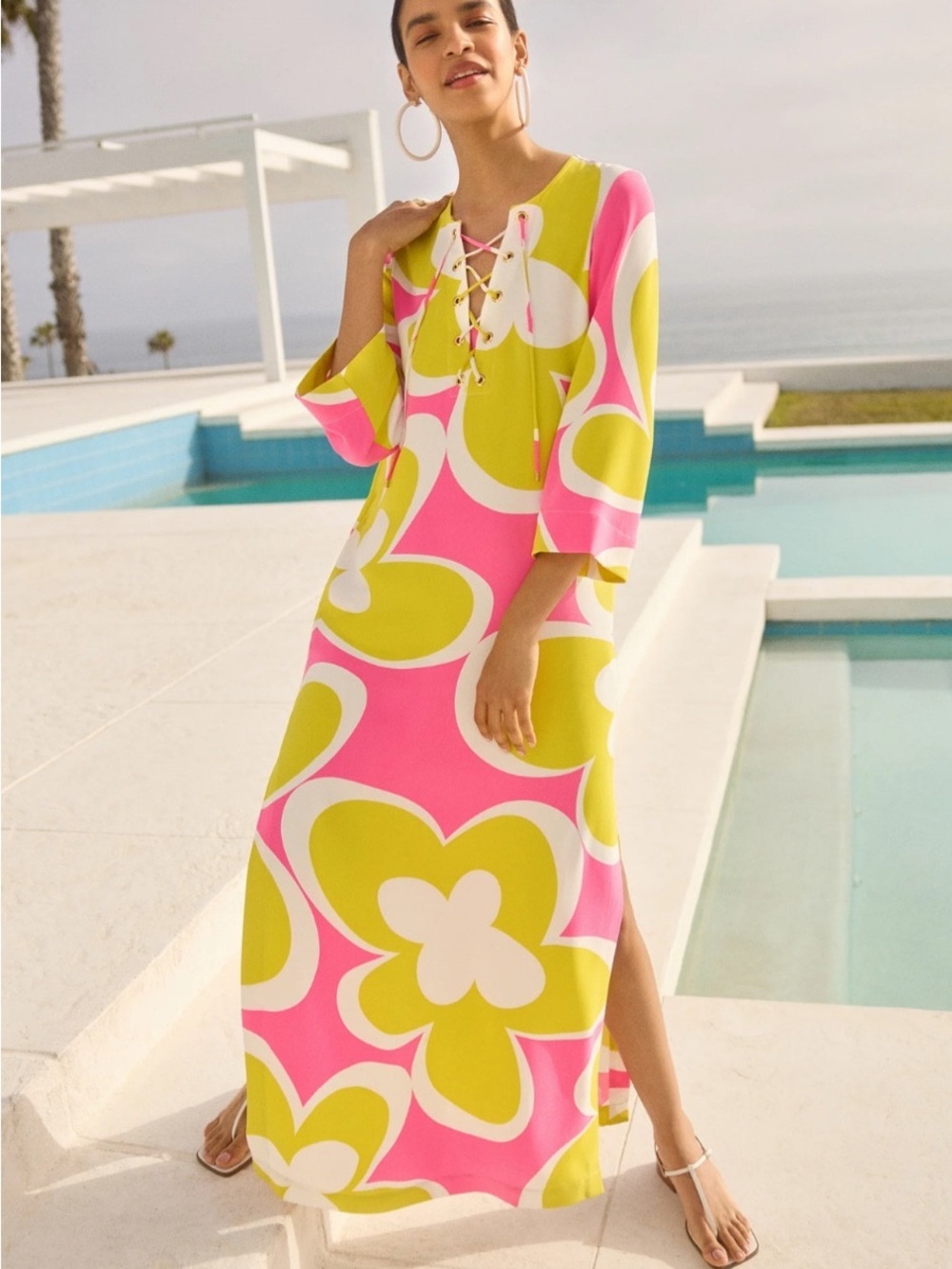 NWT Trina Turk Catamaran Floral Maxi Summer Yacht Dress Pink Yellow White NEW XS